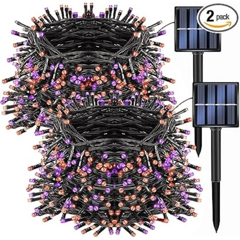 2Pack Total 400LED 132FT Halloween Solar String Outdoor Lights,8Modes Waterproof